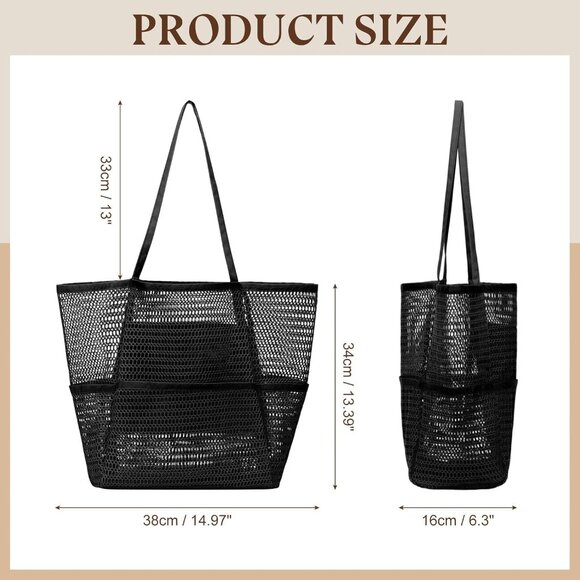 Women's Black Beach Tote Bags Causal Pool Bags For Mom Travel Swimming Vacations - Picture 3 of 6